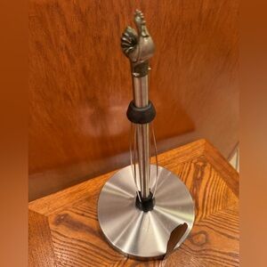 Vintage Stainless Steel Paper Towel Holder with Rooster Topper/Weighted Bottom